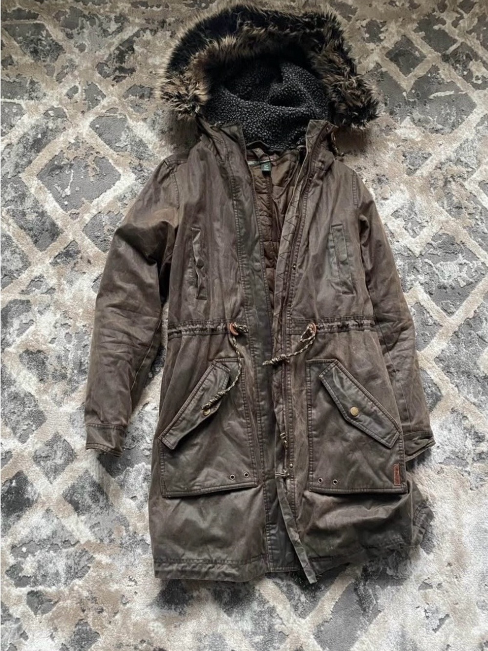 Roots Brown Distressed Leather Jacket with Quilted Lining